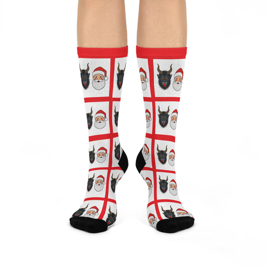 Santa and Krampus Pattern Cushioned Crew Socks | Christmas Holiday Novelty Socks