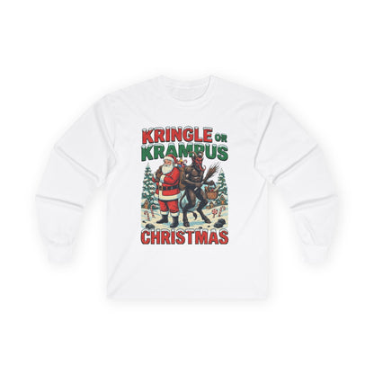 Kringle or Krampus Christmas Long Sleeve Tee | Santa vs Krampus Holiday Shirt