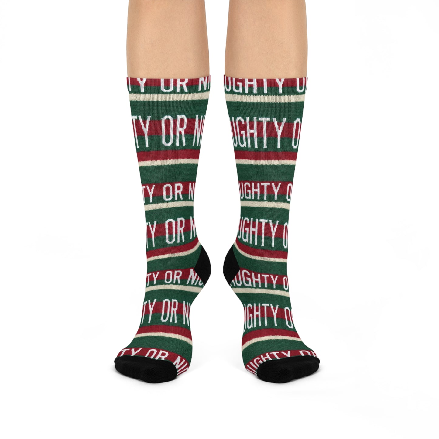 Naughty or Nice Crew Socks | Christmas Holiday Striped Socks