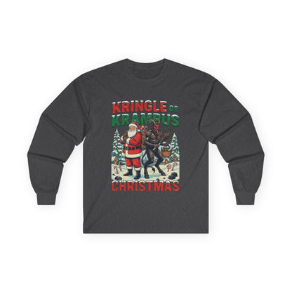 Kringle or Krampus Christmas Long Sleeve Tee | Santa vs Krampus Holiday Shirt