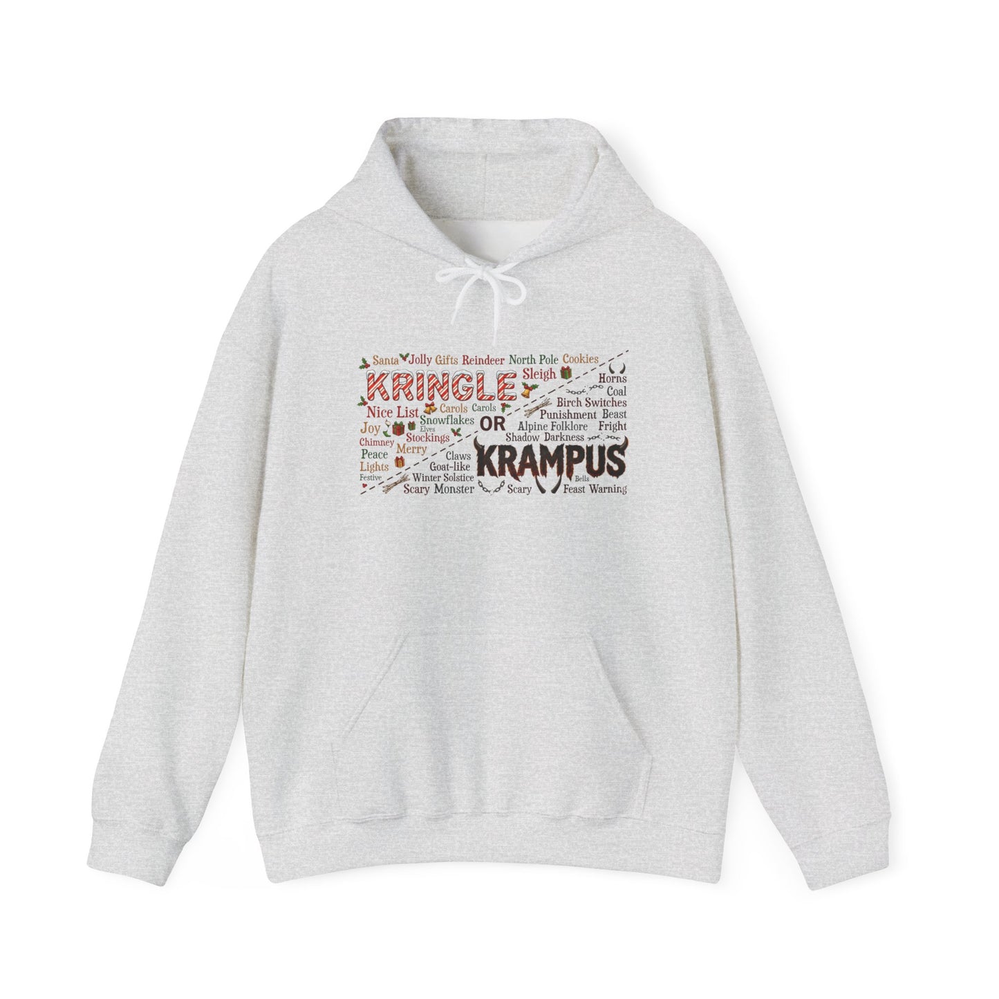 Kringle or Krampus Hoodie | Christmas Word Art, Holiday Mythology Design