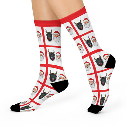 Santa and Krampus Pattern Cushioned Crew Socks | Christmas Holiday Novelty Socks