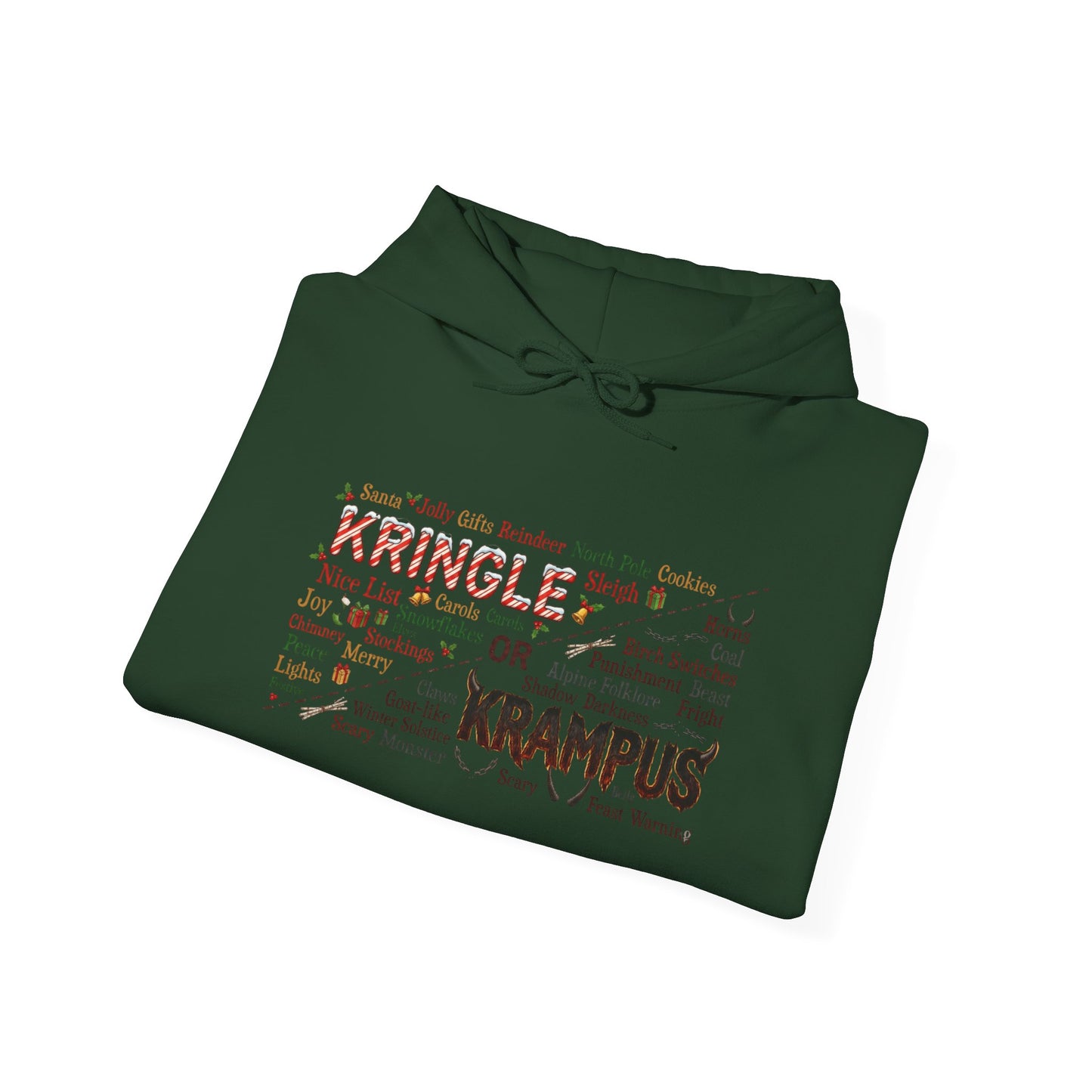 Kringle or Krampus Hoodie | Christmas Word Art, Holiday Mythology Design