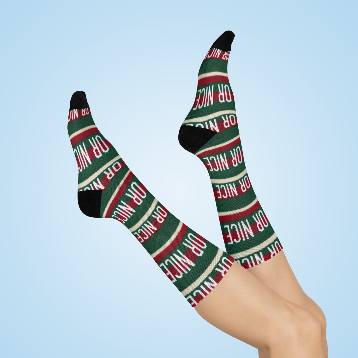 Naughty or Nice Crew Socks | Christmas Holiday Striped Socks