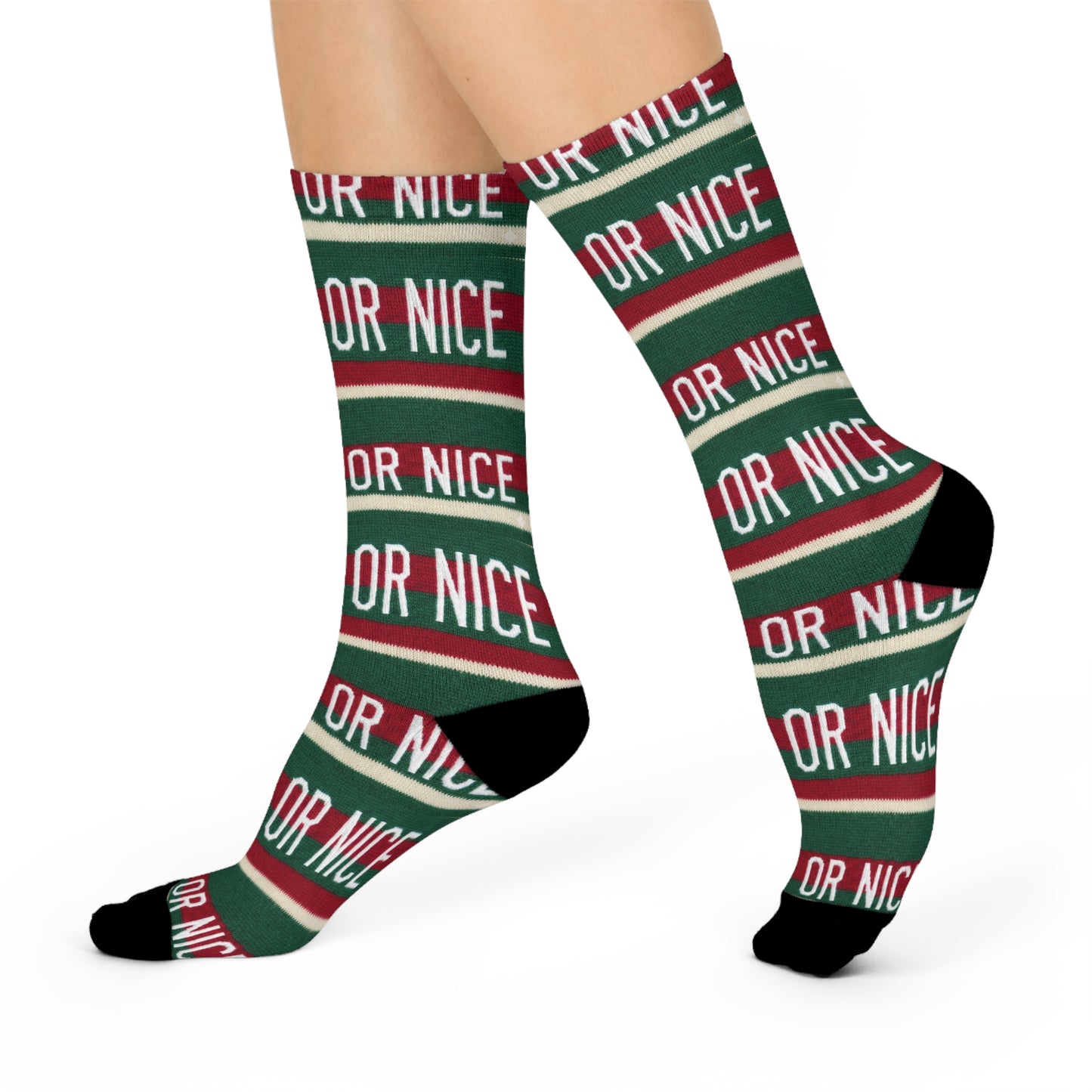 Naughty or Nice Crew Socks | Christmas Holiday Striped Socks