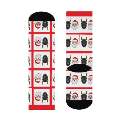 Santa and Krampus Pattern Cushioned Crew Socks | Christmas Holiday Novelty Socks