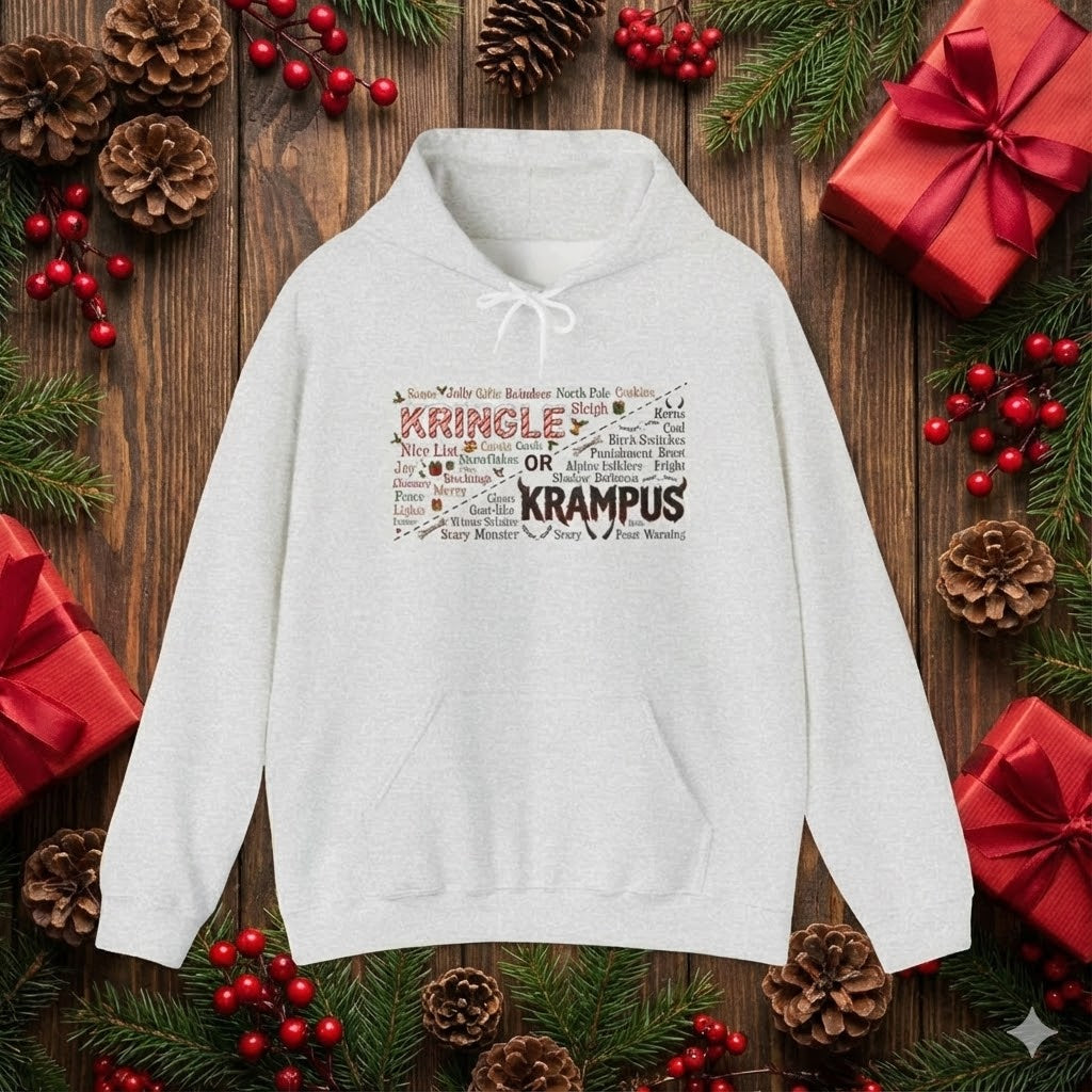Kringle or Krampus Hoodie | Christmas Word Art, Holiday Mythology Design