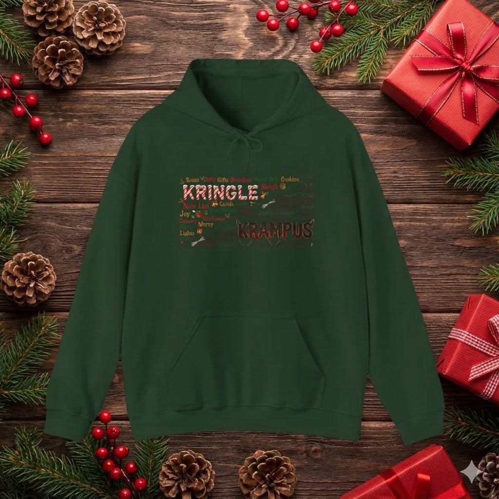 Kringle or Krampus Hoodie | Christmas Word Art, Holiday Mythology Design