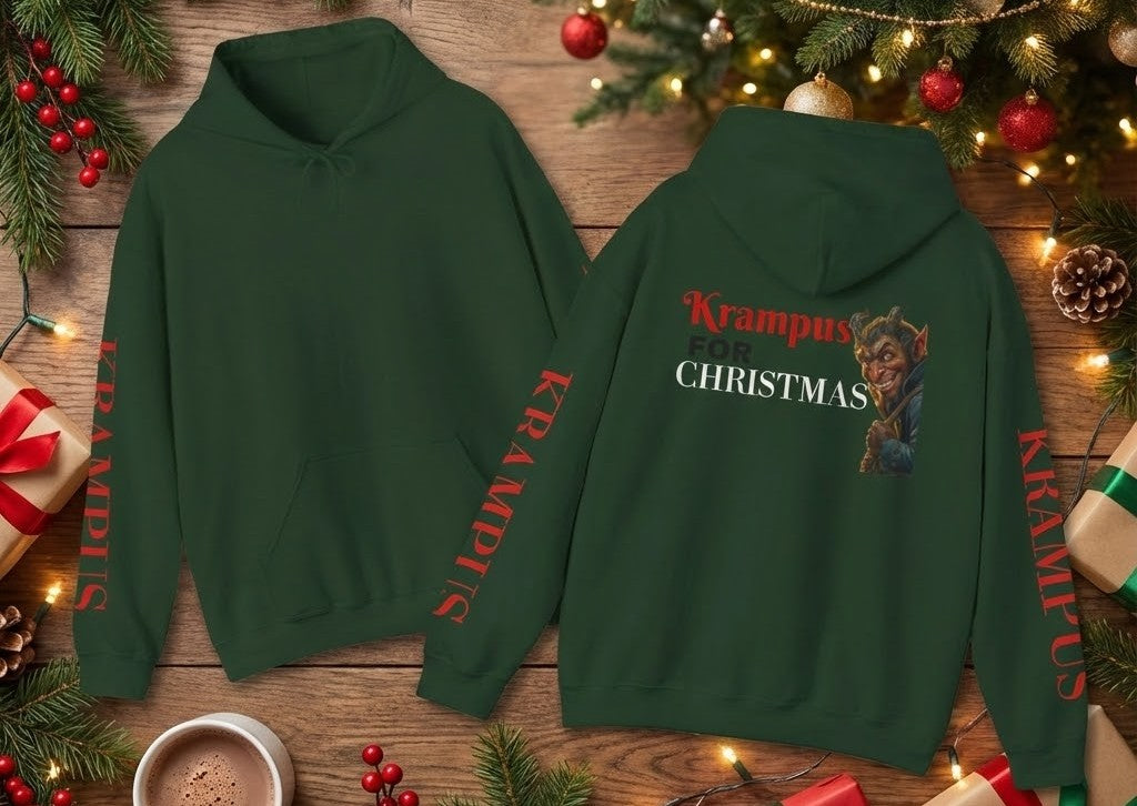 Kringle or Krampus for X-mas Hoodie | Krampus/ Kringle Sleeve Print