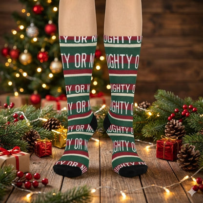 Naughty or Nice Crew Socks | Christmas Holiday Striped Socks