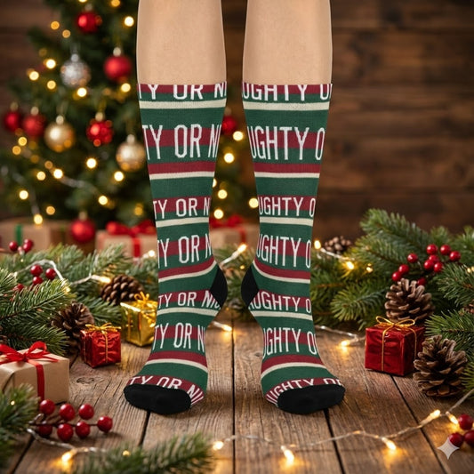 Naughty or Nice Crew Socks | Christmas Holiday Striped Socks