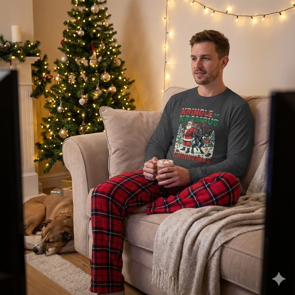 Kringle or Krampus Christmas Long Sleeve Tee | Santa vs Krampus Holiday Shirt